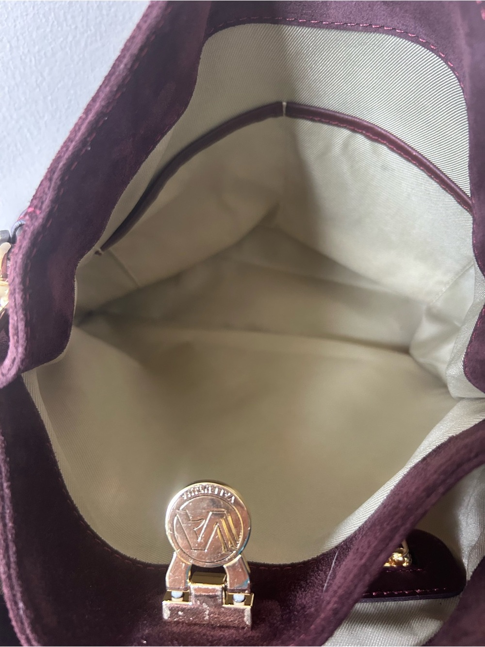 Valentina Genuine Leather near new Burgundy Suede Shoulder Purse w/Gold - Picture 9 of 15